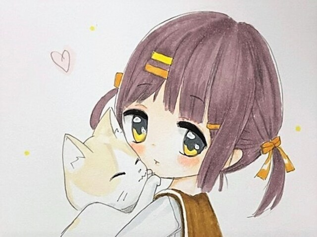 自作イラスト 女の子 セーラー服 ねこちゃんだっこ アニメ コミック キャラクター 新品 中古のオークション モバオク